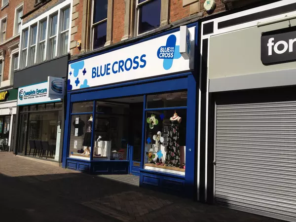 Photograph of outside of Blue Cross charity shop on high street