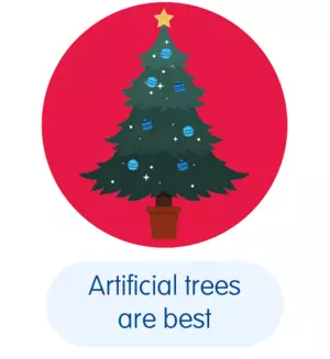 Illustration of a Christmas tree with blue baubles on