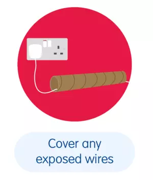 Illustration of a plug socket with a cable running through a cardboard tube